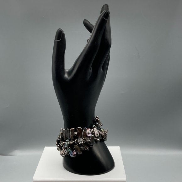 Vintage Triple Strand Biwa Pearl and Cut Crystal Bracelet with Sterling Silver - Picture 1 of 7